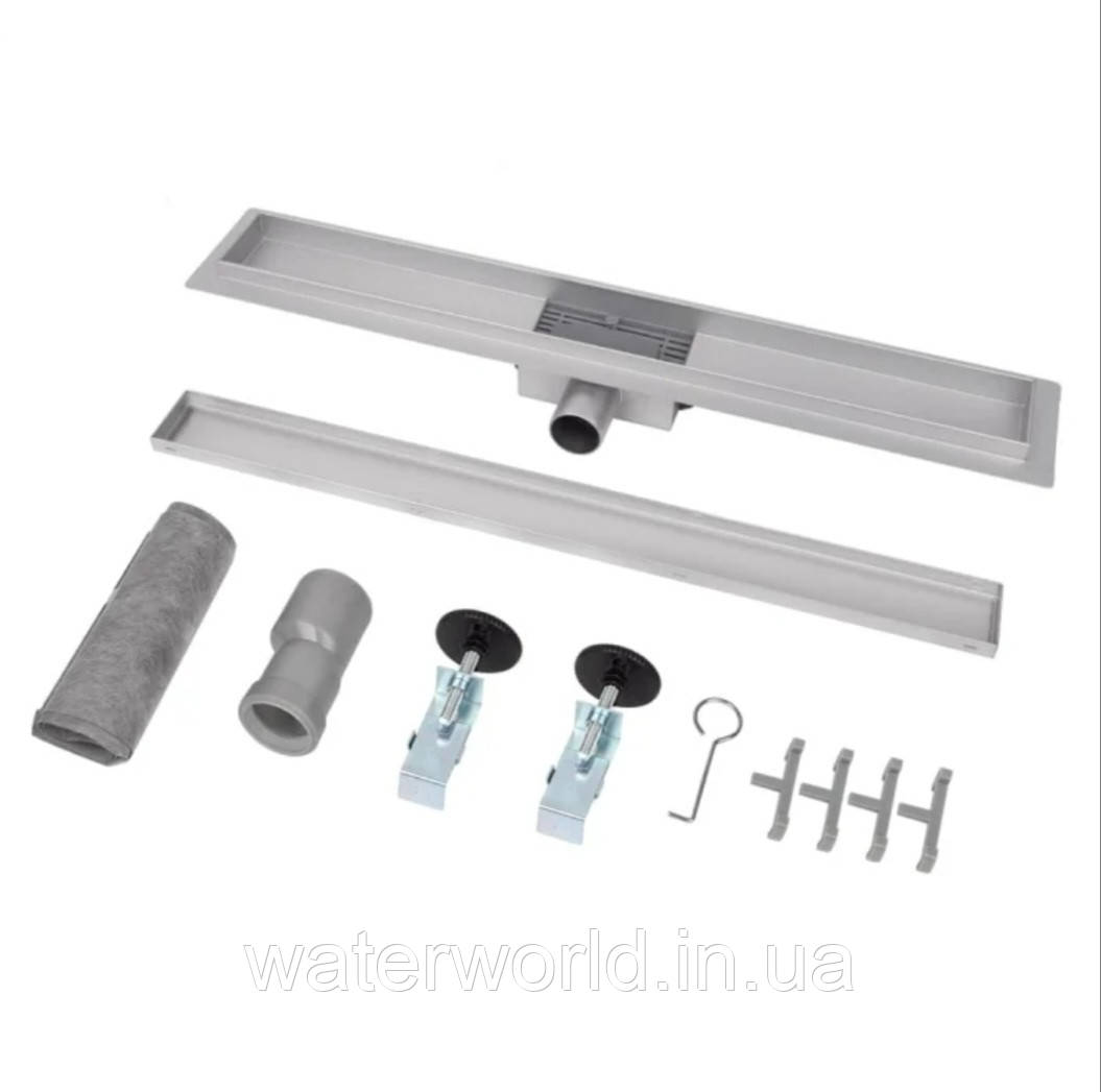 Лінійний трап під плитку для душової з неіржавкої сталі SUS304 ITAL02-FT29/800 мм із комбінованим закривом, фото 1