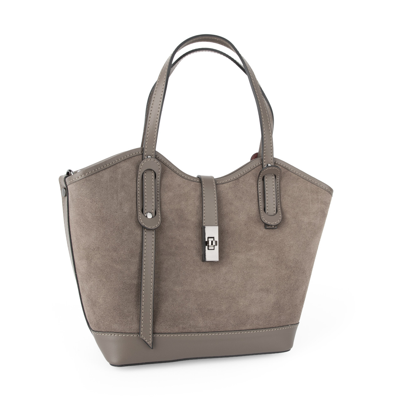 Сумка жіноча замшева Virginia Conti 04054 з червоною підкладкою темний тауп, фото 1