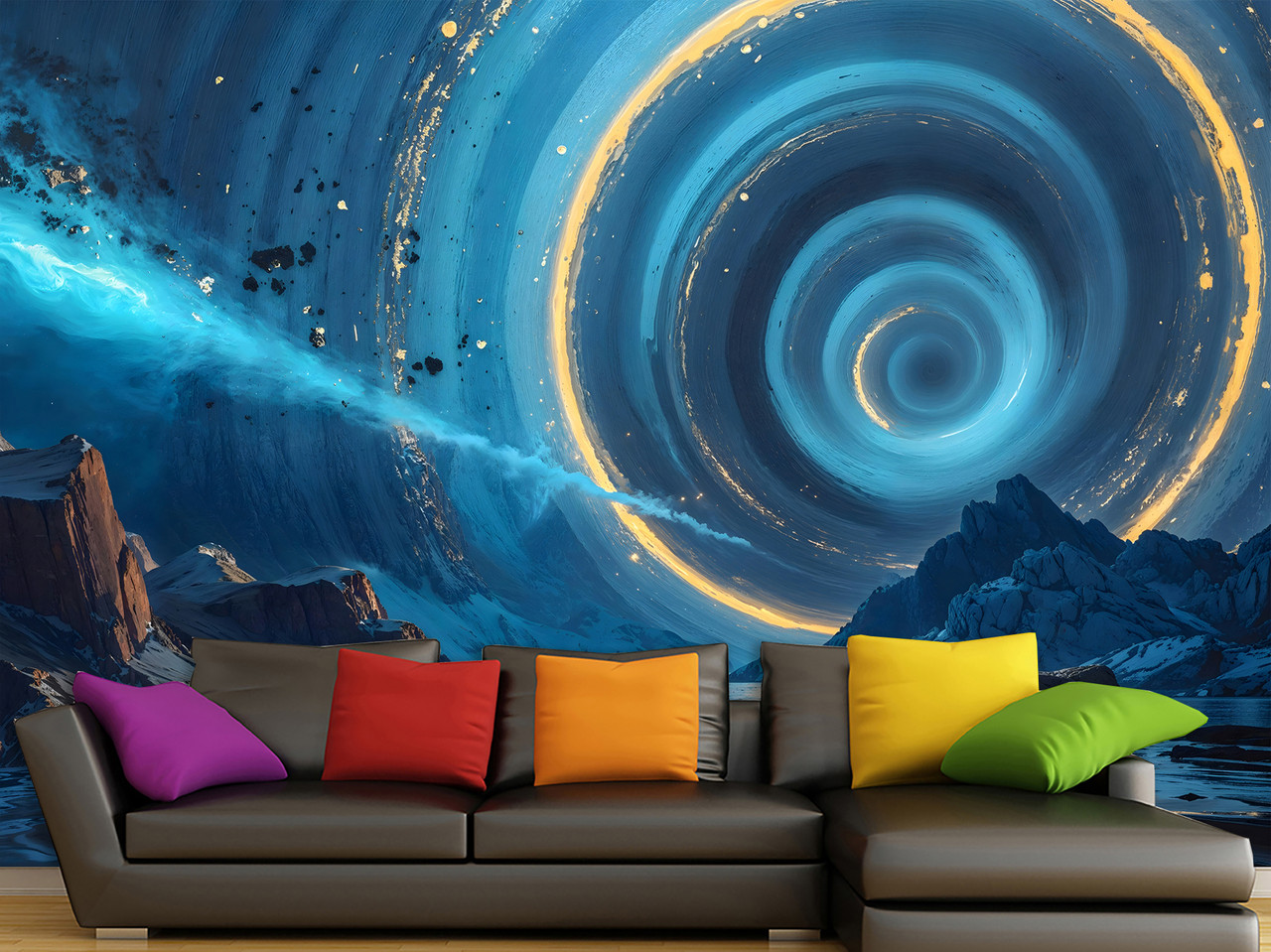 Фотошпалери самоклеюча плівка Oracal незвичні фотошпалери для спальні, вітальні "Портал у каньйоні над озером", фото 1