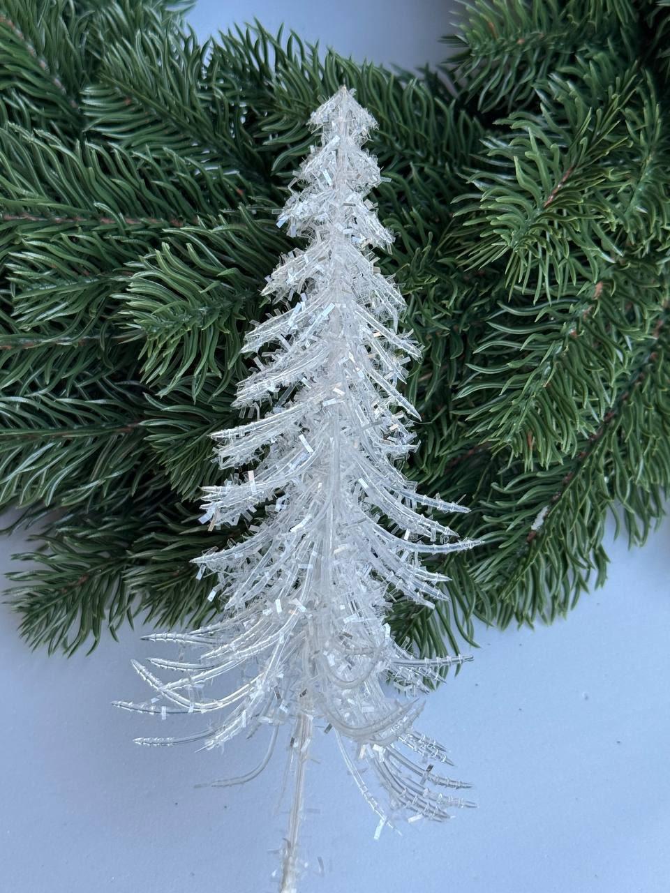 Декоративна Гілка Ялинка Блискуче Срібло висота ялинки 17 см загальна висота 27 см