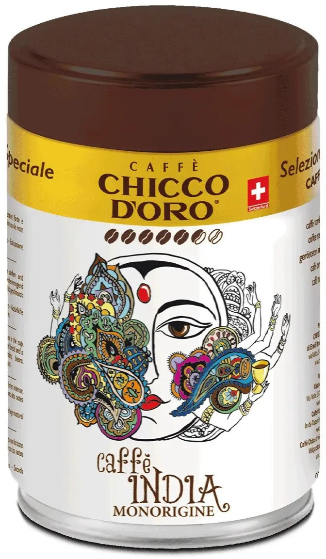 ОРИГІНАЛ! Кава в зернах Chicco D'Oro INDIA 250 г моносорт 100% Arabica з лісів Індії у металевій банці (Швейцарія)