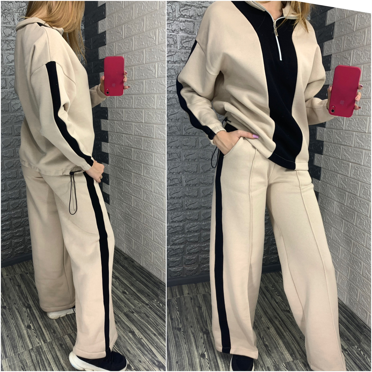 Теплий жіночий костюм з лампасами, фото 1