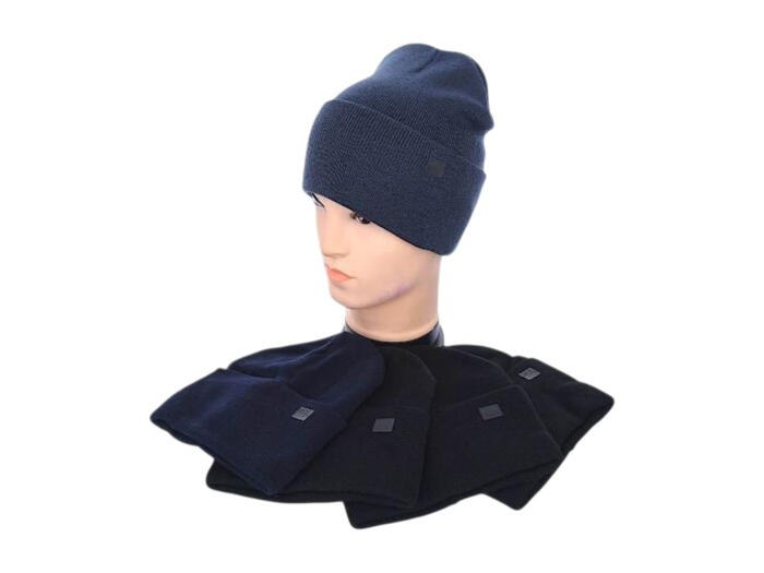 Чоловіча подвійна шапка з відворотом без флісу (р-р: 56-60) R78 РІЗНІ КОЛЬОРИ. вир-во Україна., фото 1