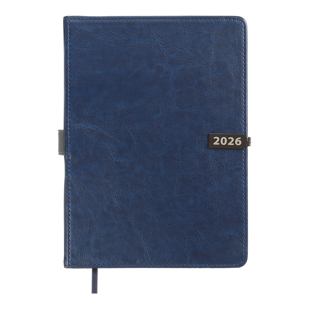 Щоденник датов. 2026 LEGEND, A5, синій, штуч.шкіра
