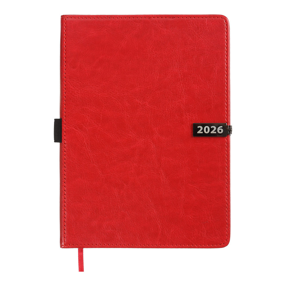 Щоденник датов. 2026 LEGEND, A5, червоний, штуч.шкіра