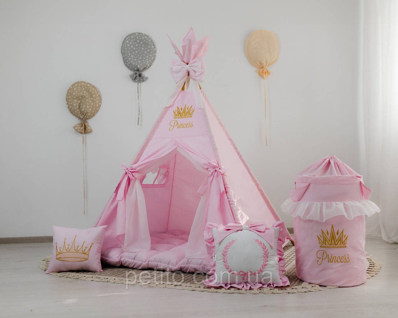 Вігвам рожевий Принцеса з килимком БОН БОН з кошиком для іграшок, фото 1
