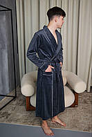 Халат чоловічий велюровий на запах шаль графіт