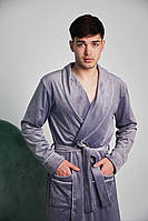 Халат чоловічий велюровий на запах шаль сірий