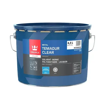 Двокомпонентний поліуретановий глянсовий лак Tikkurila Temadur Clear 4.5л, фото 1