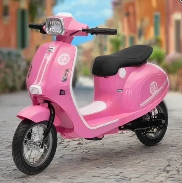 Дитячий електро мотоцикл скутер двоколісний на акумуляторі Vespa Sport для дітей 3-8 років Рожевий, фото 1