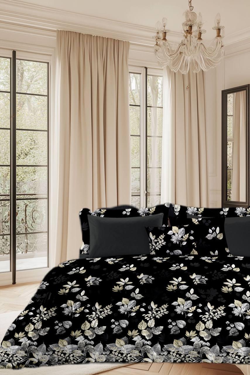 Комплект постільної білизни Ранфорс Чорний з пелюстками Сімейний розмір 200х220, 2 підковдри, фото 1