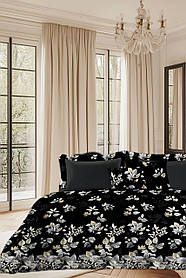 Комплект постільної білизни Ранфорс Чорний з пелюстками Півтораспальнийй розмір 150х220