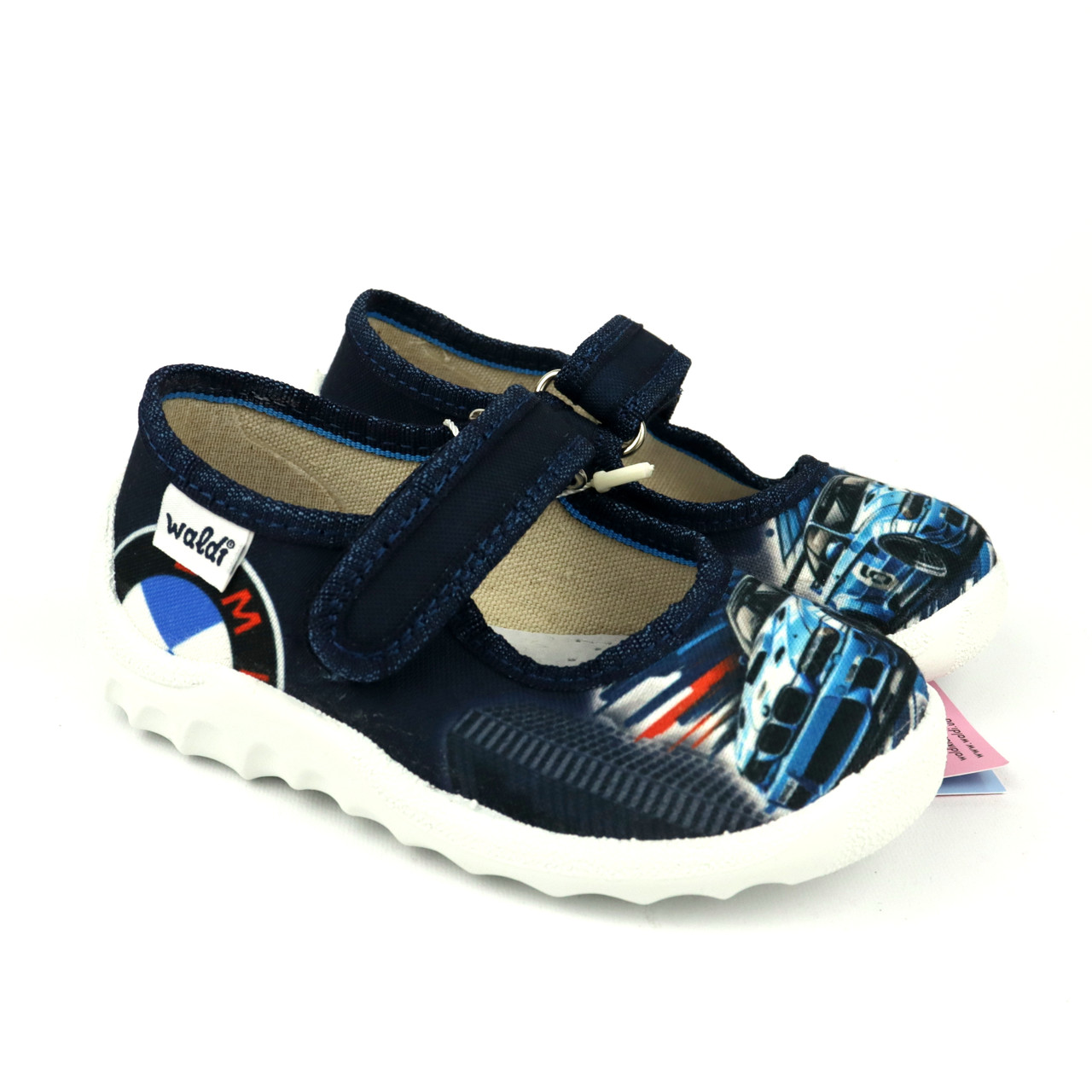 Дитячі тапочки сині для хлопчика з малюнком машинатм  Waldi