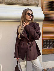 Піджак подовжений прямого крою з костюмки із поясом 515 Розмір: універсальний