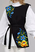 Заготовка для вишивки Камізелька жіноча з вишивкою синіх і жовтих квітів КЖ15 ТМ "Світанок"