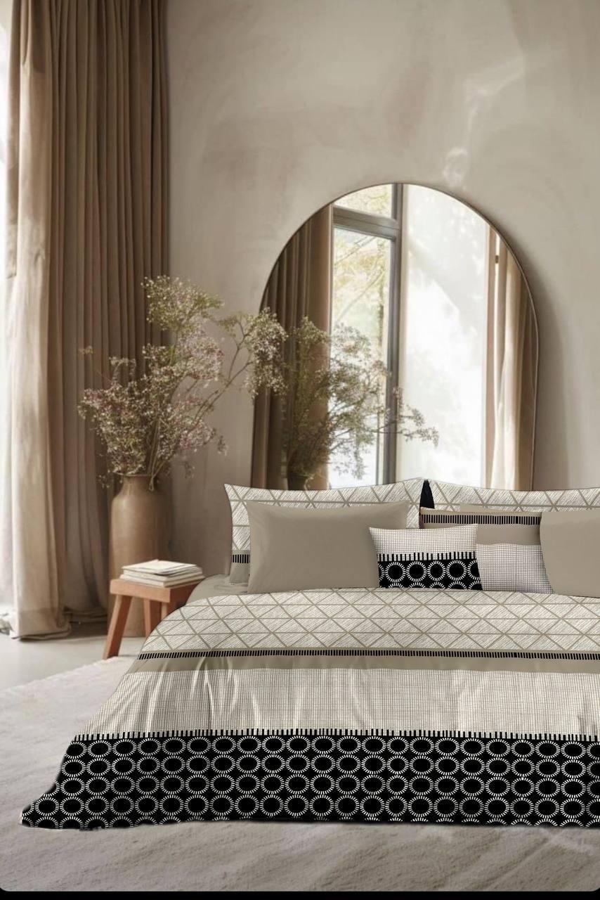 Комплект постільної білизни Ранфорс Бежево-чёрный Півтораспальнийй розмір 150х220, фото 1