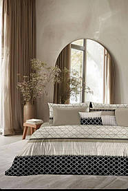 Комплект постільної білизни Ранфорс Бежево-чёрный Півтораспальнийй розмір 150х220