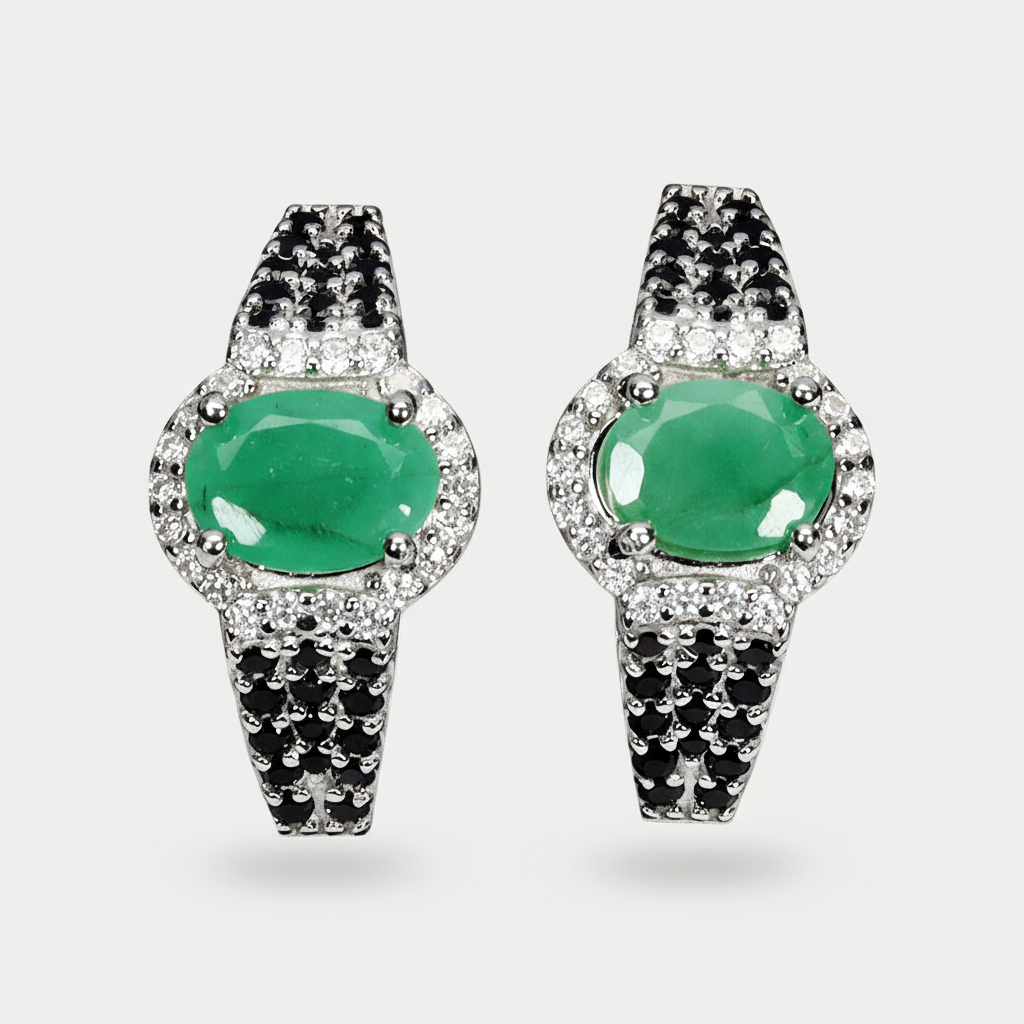 Смарагд срібні сережки, 0376СИ, фото 1
