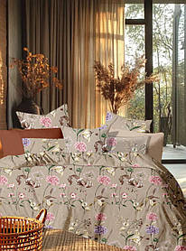 Комплект постільної білизни Ранфорс Бежево-пісочний з квітами Півтораспальнийй розмір 150х220