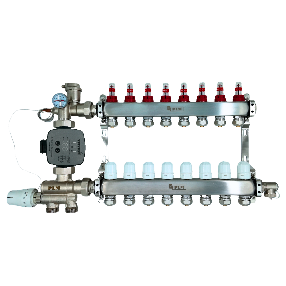 Колектор для теплої підлоги на 8 контурів з частотним (Енергозберігаючим) насосом у зборі нерж Польша
