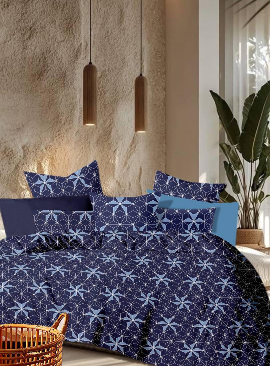 Комплект постільної білизни Ранфорс Темно-синій з візерунками Сімейний розмір 200х220, 2 підковдри, фото 1