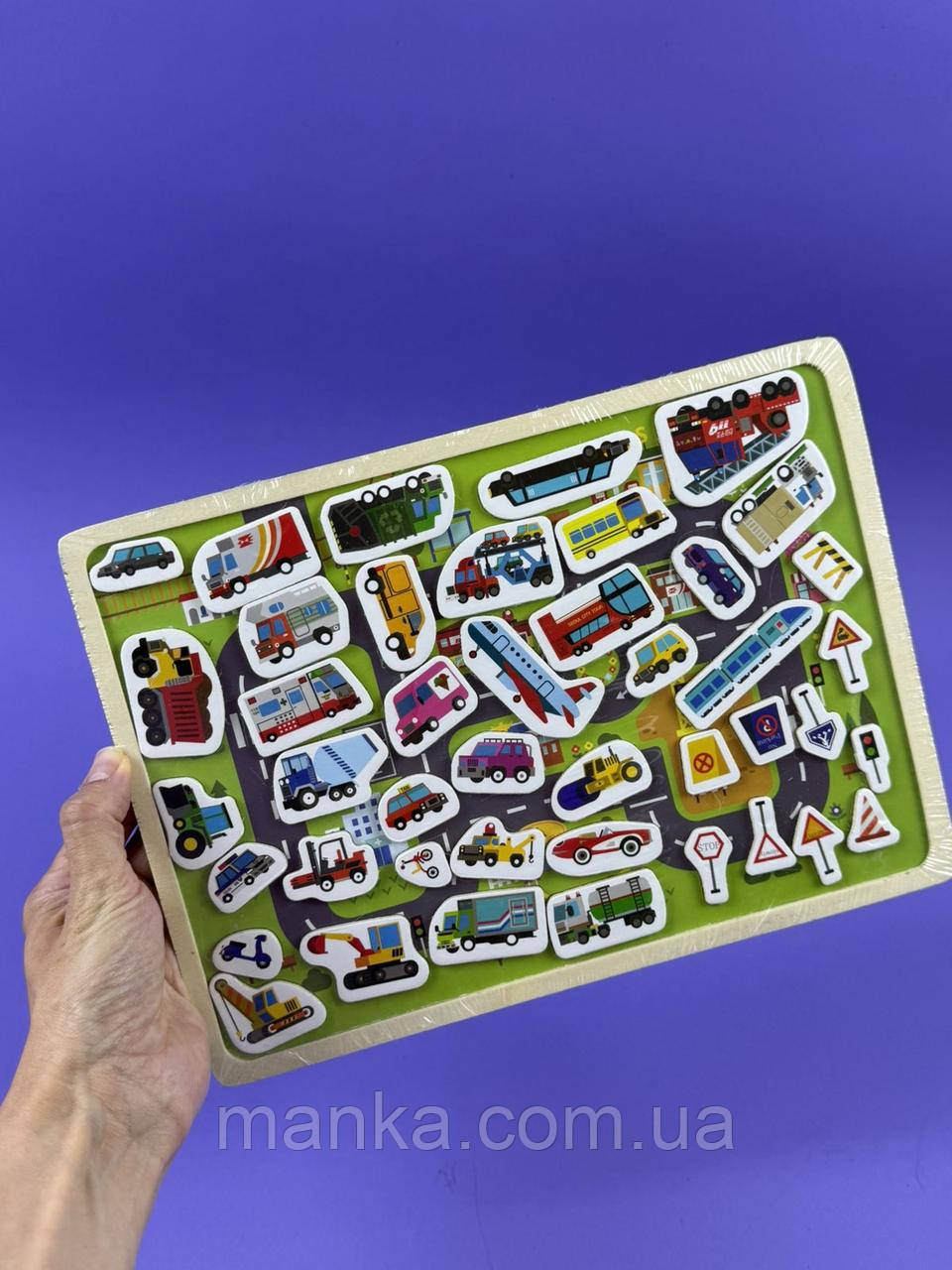Дерев'яні магніти на дошці, транспорт C15033 магнітні пазли 20, 5*28, 5см, фото 1