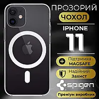 Силіконовий Прозорий Чохол на Айфон 11 MagSafe Spigen Протиударний Чохол для Айфон 11 Магнітний для Бездротової Зарядки