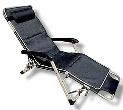 Розкладне крісло ліжко 3в1 з дихаючим матрацом Leobro до 150кг чорний, шезлонг лежак для відпочинку