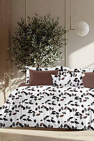 Комплект постільної білизни Ранфорс Комбі коричнево-білого Півтораспальнийй розмір 150х220