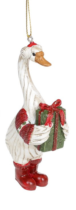Ялинкова прикраса Різдвяний гусак з подарунком 11.5см, фото 1