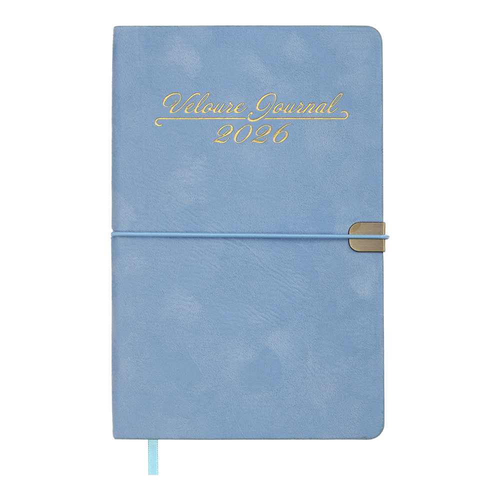 Щотижневик датов. 2026 VELOUR, A5, блакитний, штуч.шкіра