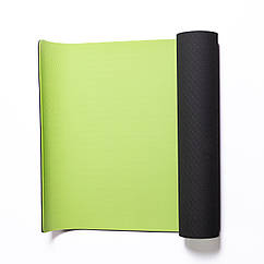 Килимок для йоги нековзкий каремат, фітнес спортивний килимок для вправ 173×58 см Зелений