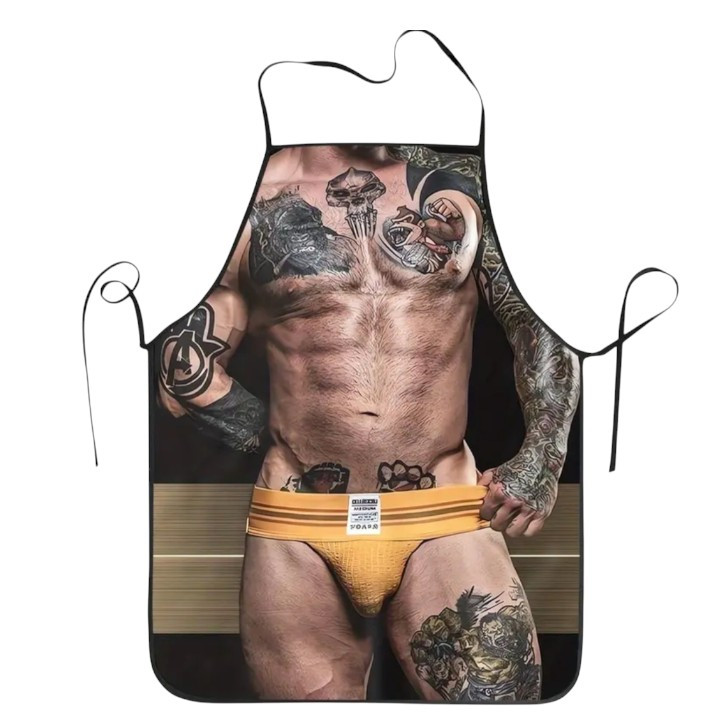 Фартух чоловічий прикольний Торс з тату в трусах 74 на 54 см різнобарвний, фото 1