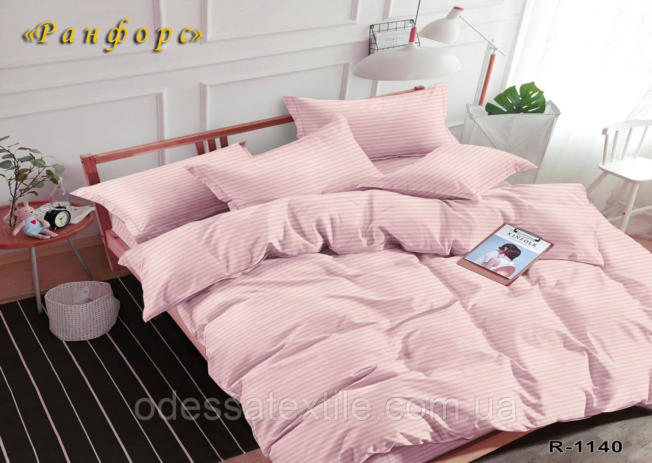 Комплект постільної білизни в Коробці Тет-@-Тет євро 1140 ранфорс-страйп Рожевий, фото 1
