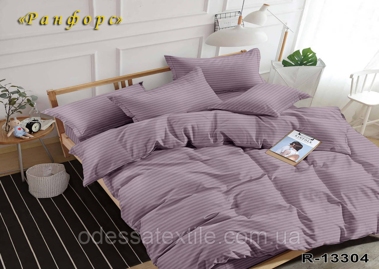 Комплект постільної білизни в Коробці Тет-@-Тет євро 13304 ранфорс-страйп Лаванда, фото 1
