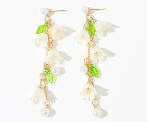 Сережки з підвіскою у формі квітів та перлин Primo Lily – Gold