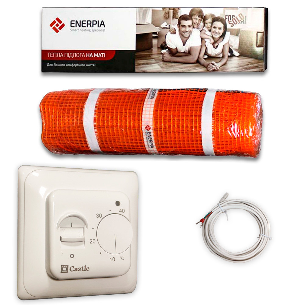 Тепла підлога електрична під плитку Enerpia mat 3.0 м2 на 6 пог. м 600 Вт та механічний регулятор, фото 1