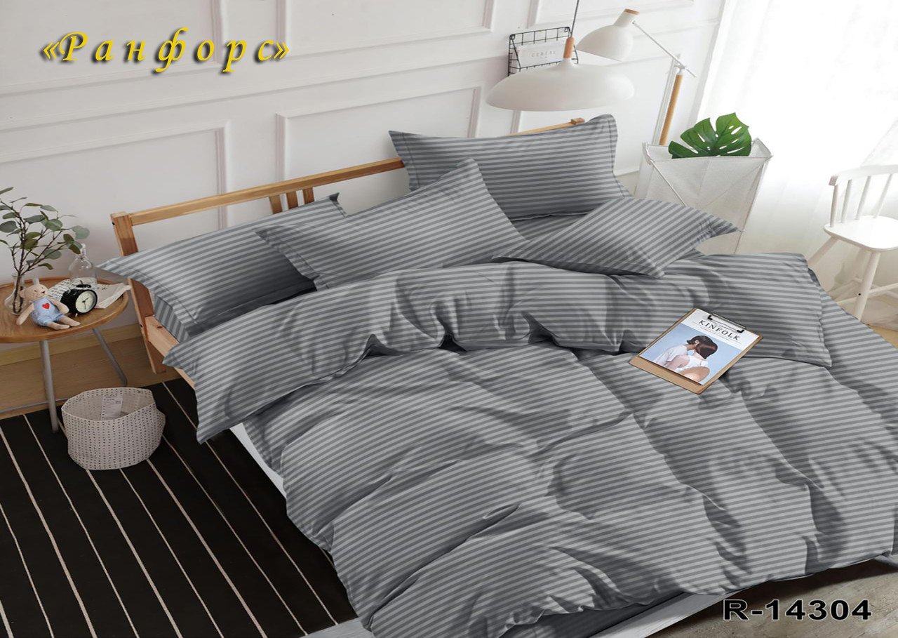 Комплект постільної білизни в Коробці Тет-@-Тет євро 14304 ранфорс-страйп Сірий, фото 1