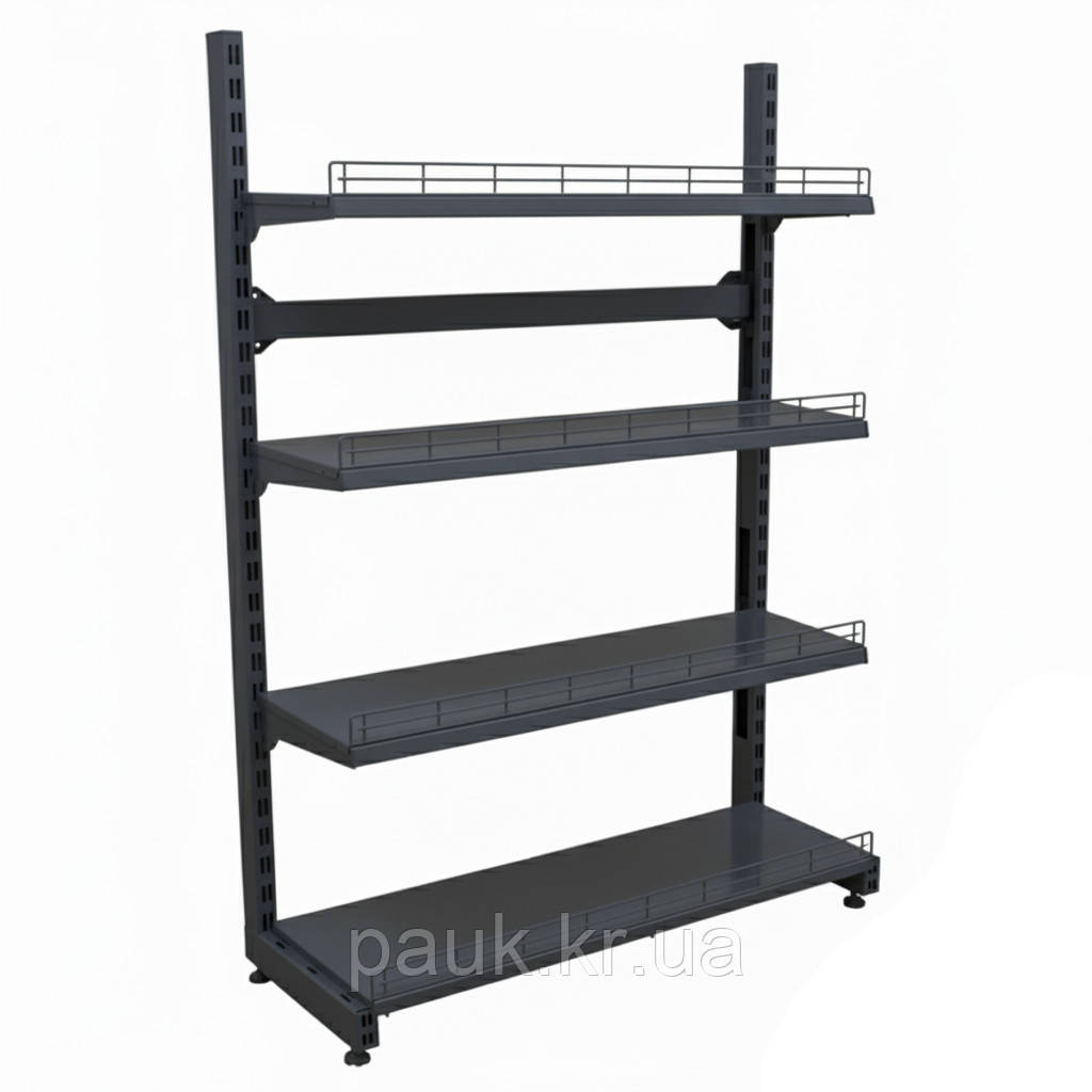 Металевий стелаж на стяжках 1600х1200 мм, приставний стелаж, торговий стелаж на стяжках, пристінний стелаж в магазин без панелей, фото 1