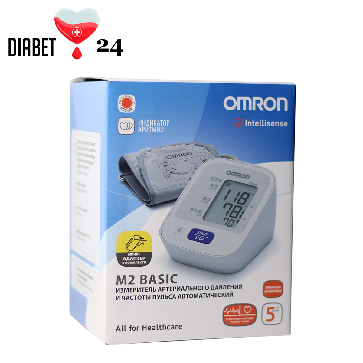 Тонометр автоматичний Omron M2 Basic (HEM-7121-ARU) з адаптером, фото 1