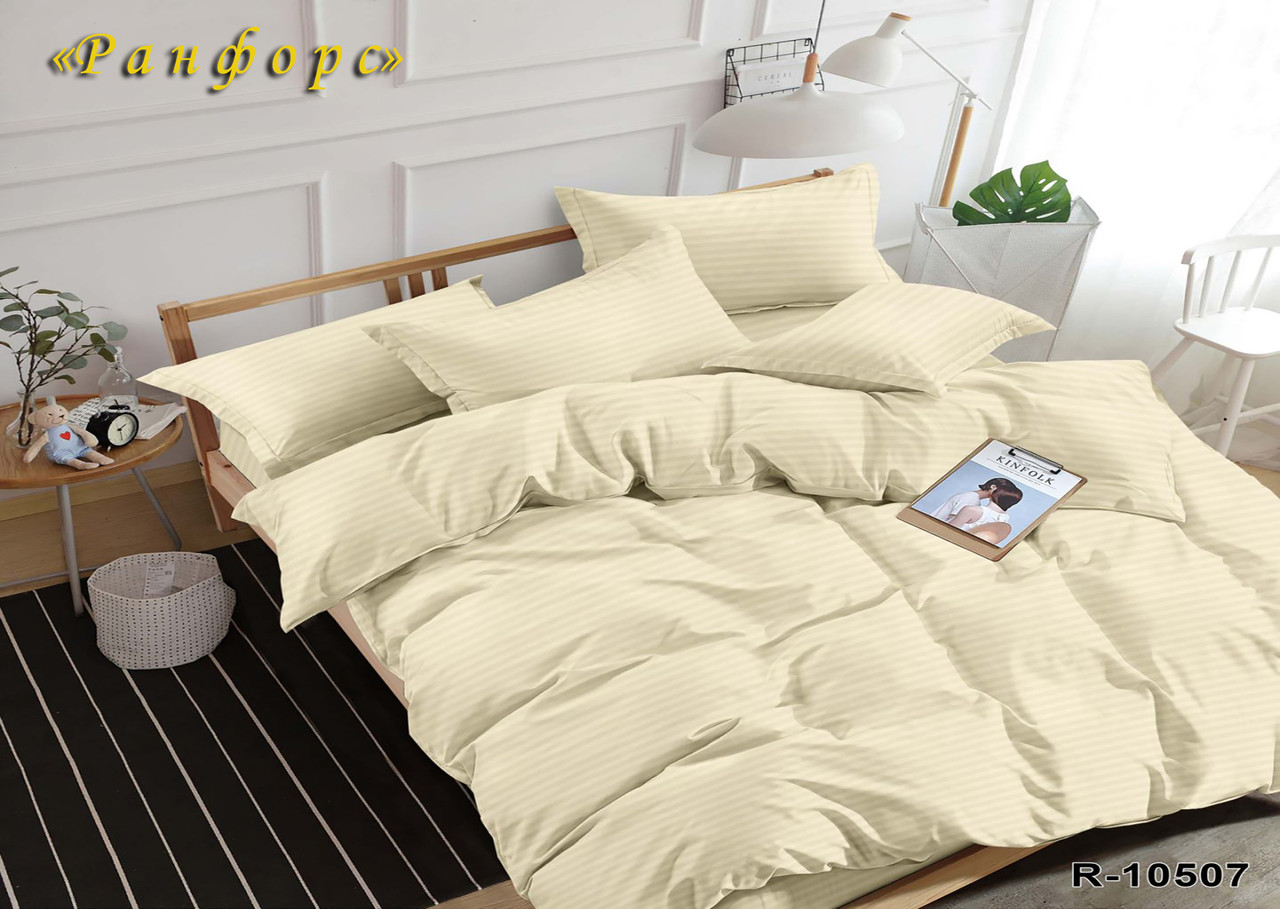 Комплект постільної білизни в Коробці Тет-@-Тет євро 10507 ранфорс-страйп Шампань, фото 1