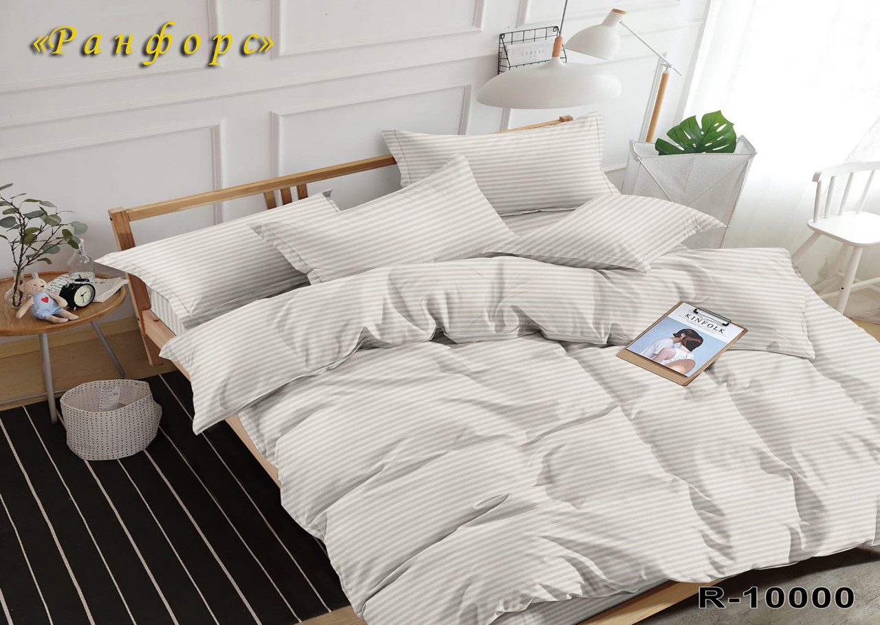 Комплект постільної білизни в Коробці Тет-@-Тет євро ранфорс-страйп Срібло, фото 1