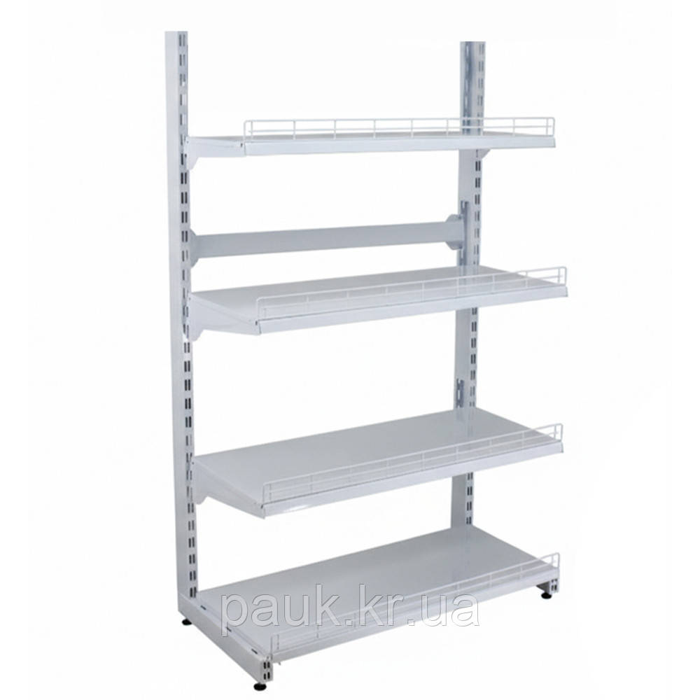 Стелаж на стяжках 1600*950 мм, стелаж приставний Рістел, металевий торговий стелаж на стяжках, без задніх панелей, фото 1