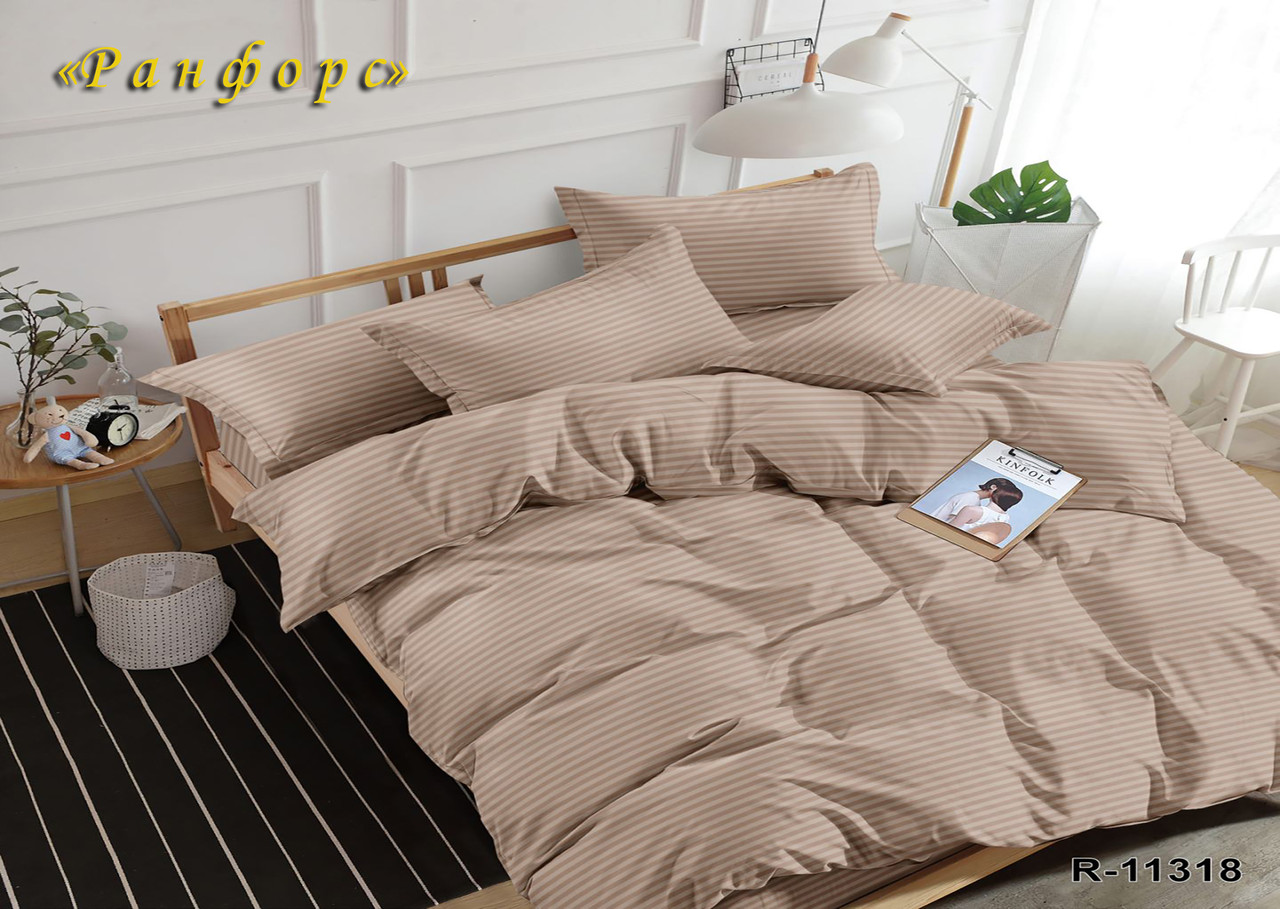 Комплект постільної білизни в Коробці Тет-А-Тет євро 11318 ранфорс-страйп Карамель, фото 1