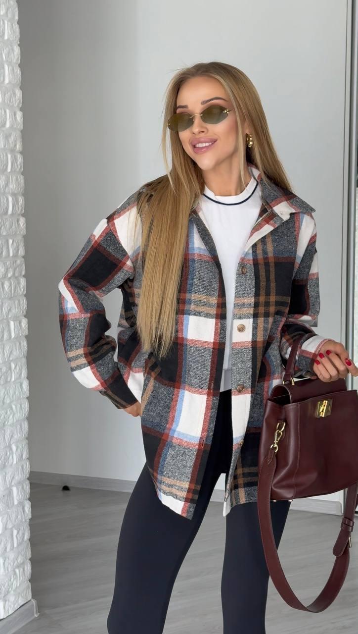 Жіноча картата сорочка тепла вільного фасону (р. 42-46) 16BL1117, фото 1