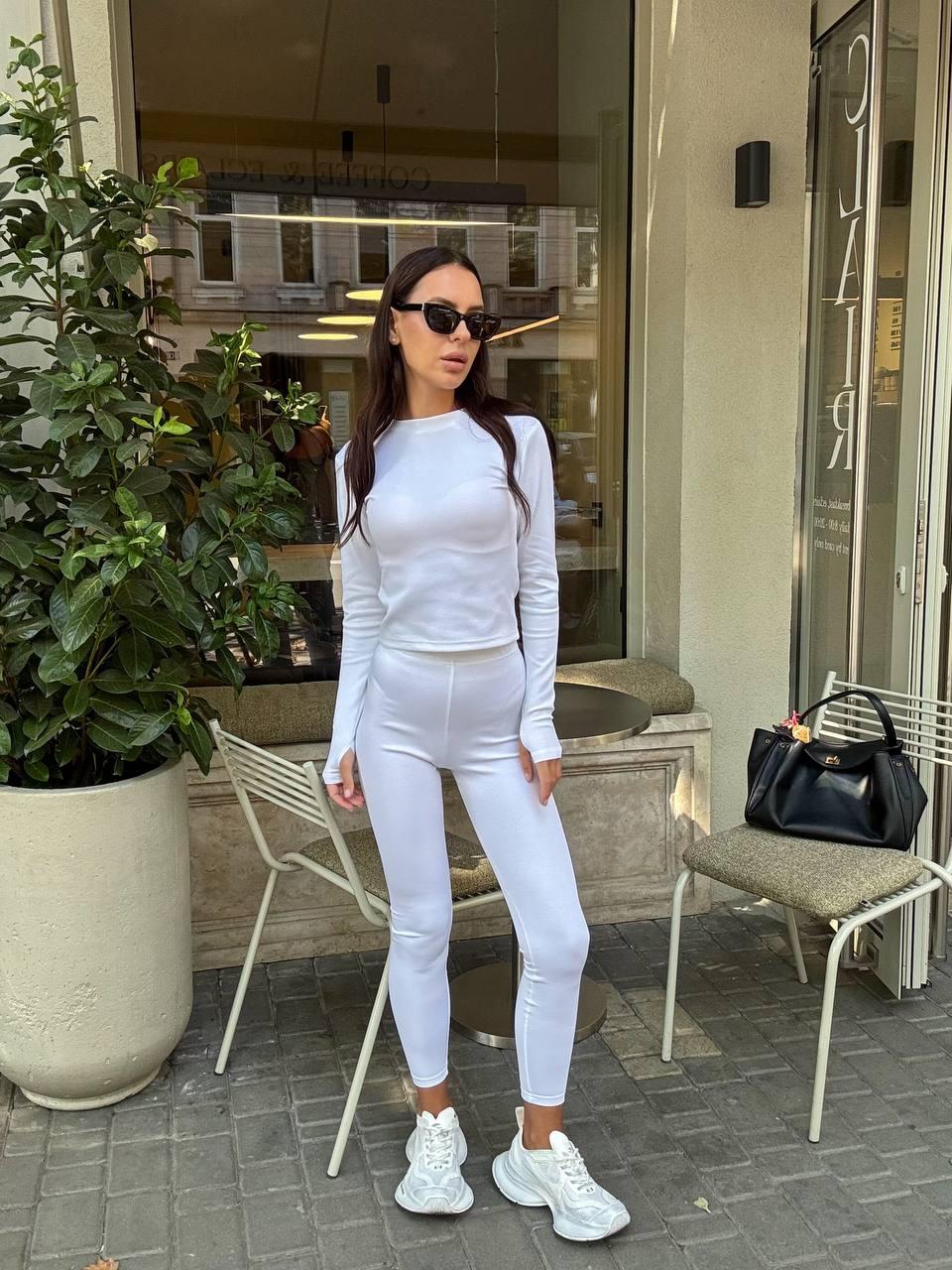 Жіночий комплект прогулянковий лосини на високій посадці та базовий лонгслів (р. 42-48) 6KO3924, фото 1