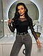 Жіноча чорна кофта лонгслів з рукавами із сітки обтисла (р. 42-46) 80KF3447, фото 2