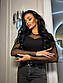 Жіноча чорна кофта лонгслів з рукавами із сітки обтисла (р. 42-46) 80KF3447, фото 3