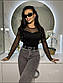 Жіноча чорна кофта лонгслів з рукавами із сітки обтисла (р. 42-46) 80KF3447, фото 6