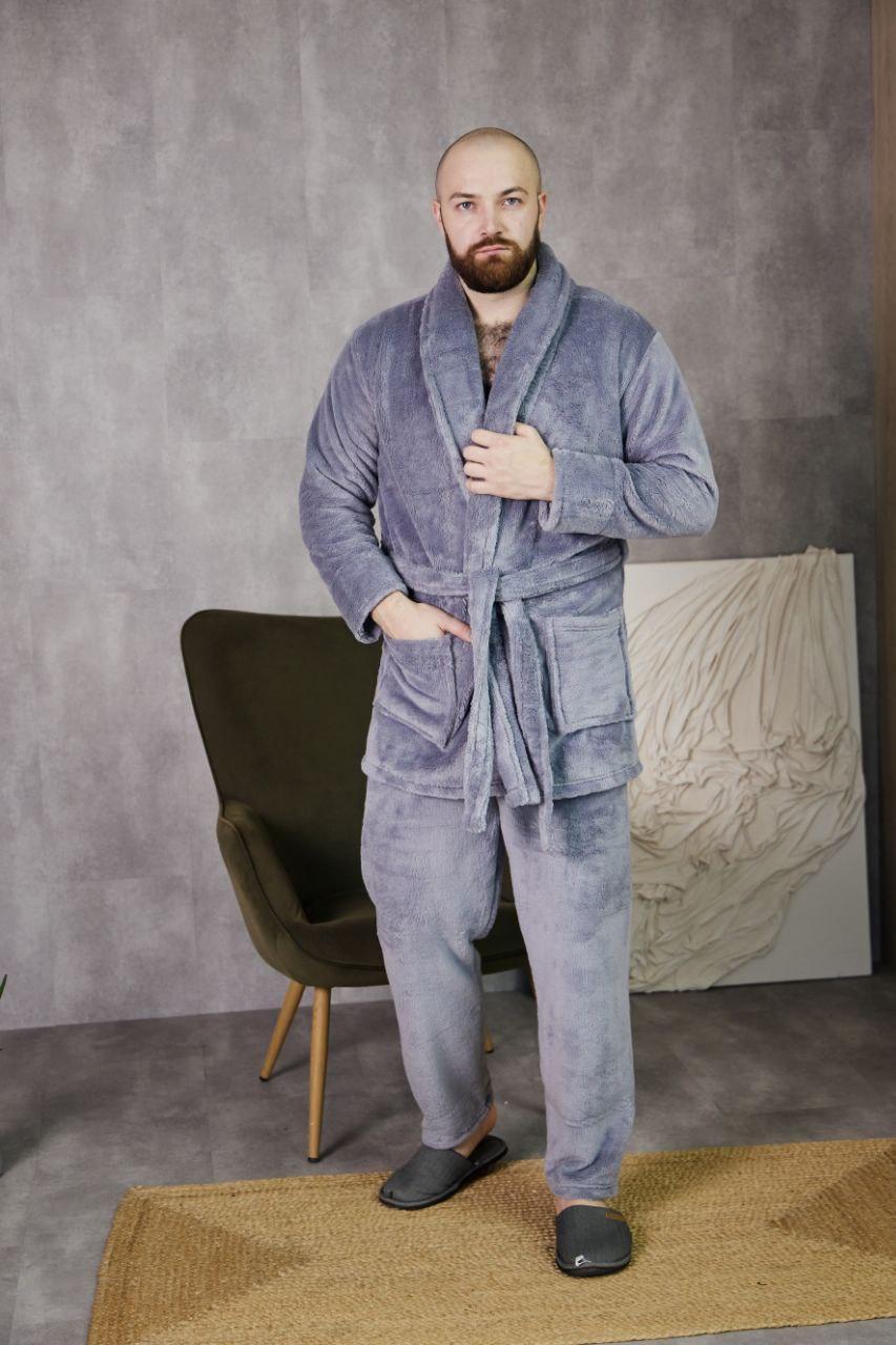 Домашній чоловічий костюм МАХРА ЖАКЕТ+ШТАНЦІ ТОМІКО L-3XL СІРИЙ 4016, фото 1